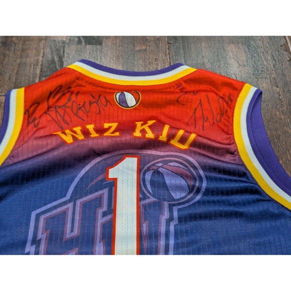 Harlem Wizards Jersey Mens Medium Purple Red Basketball Autographed Signed Mesh - Picture 2 of 14